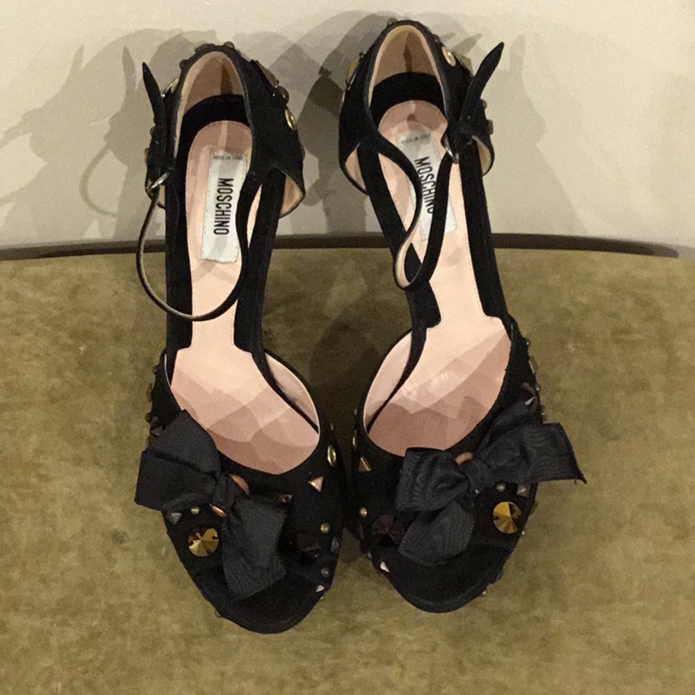 Moschino suede black studded platform heels size 8 - Picture 3 of 6